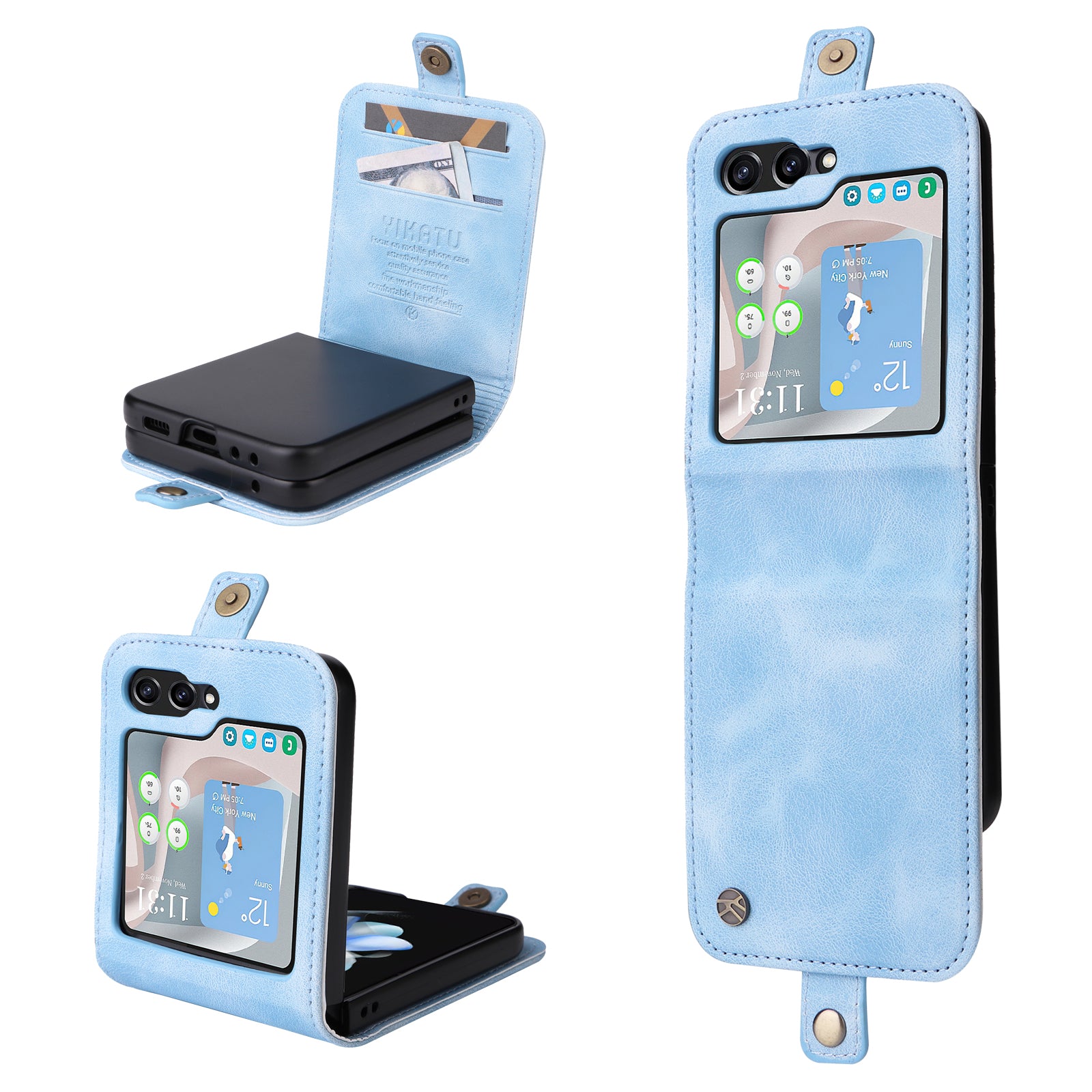 YIKATU YK-002 For Samsung Galaxy Z Flip6 5G Case Card Holders PU Leather Skin-touch Phone Cover - Baby Blue YIKATU YK-002 For Samsung Galaxy Z Flip6 5G Case Card Holders PU Leather Skin-touch Phone Cover - Baby Blue